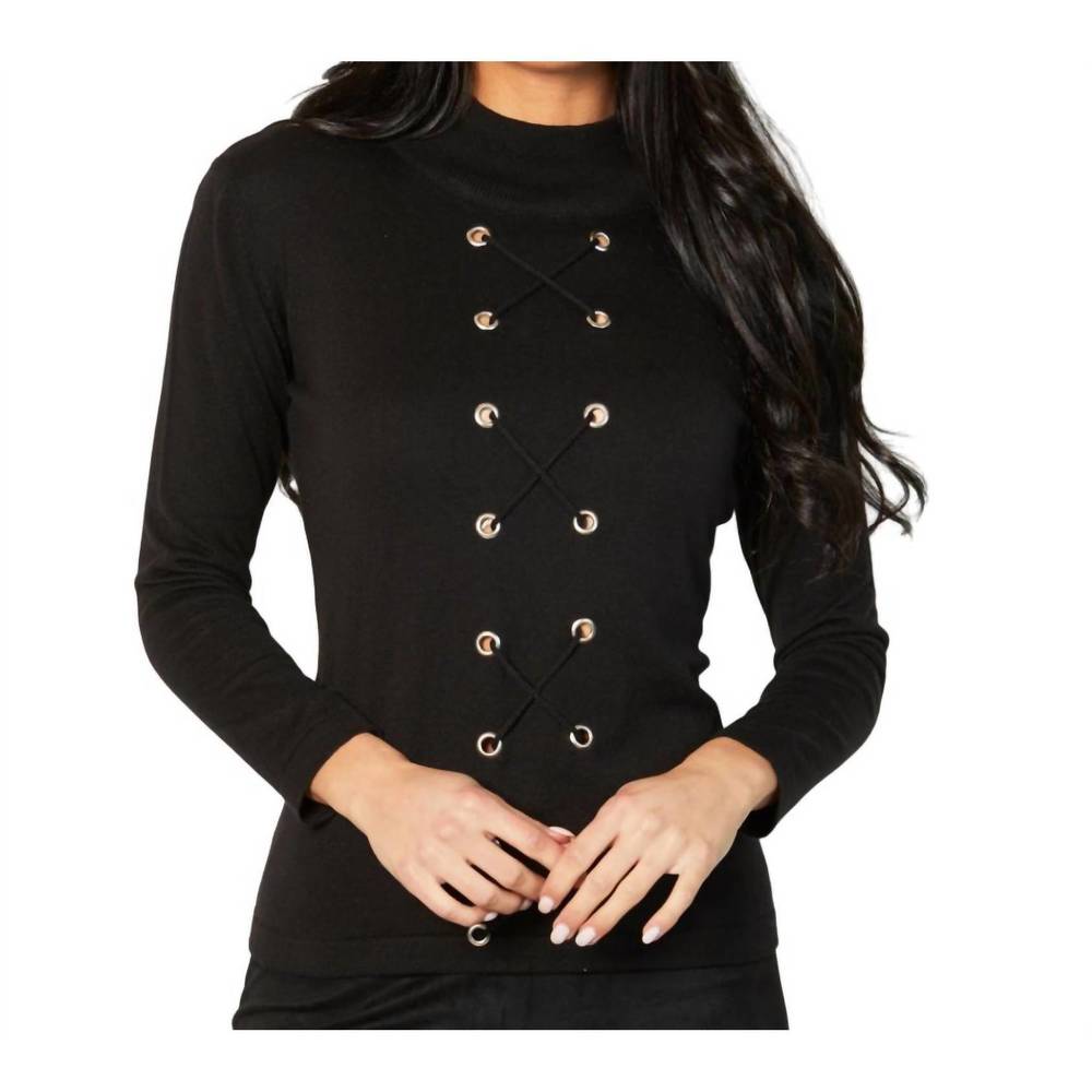 NEW ANGEL APPAREL lace up mock neck top in black